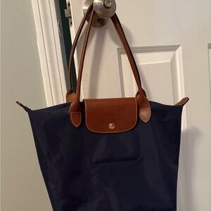 Longchamp Navy and Brown Tote Bag